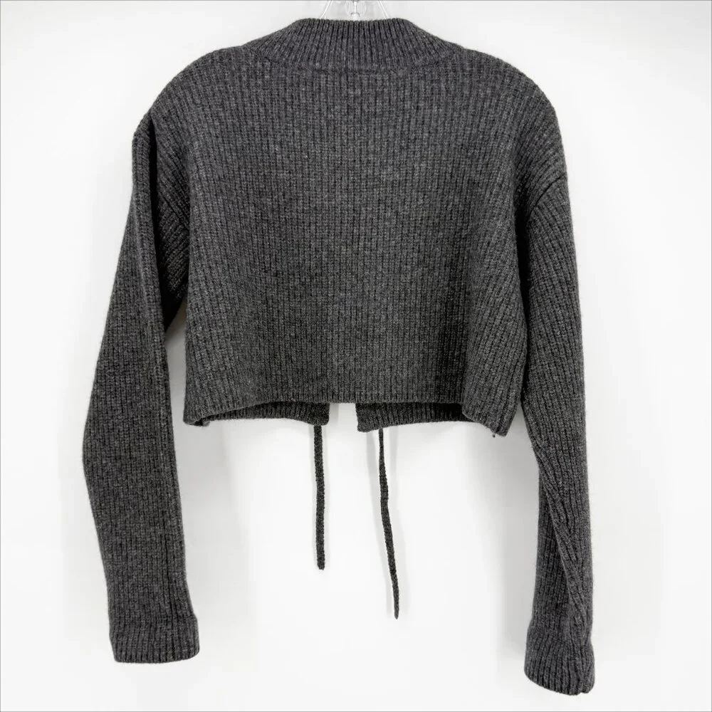 ALTUZARRA Cropped lace-up knitted cardigan knit sweater GRAY M - Picture 5 of 11